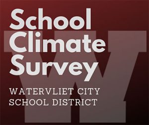 image School Climate Survey on garnet background with gray lettering and W logo