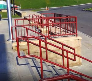 picture of blocks separating from wall at stairs to the main entrance to Watervliet Junior-Senior High School