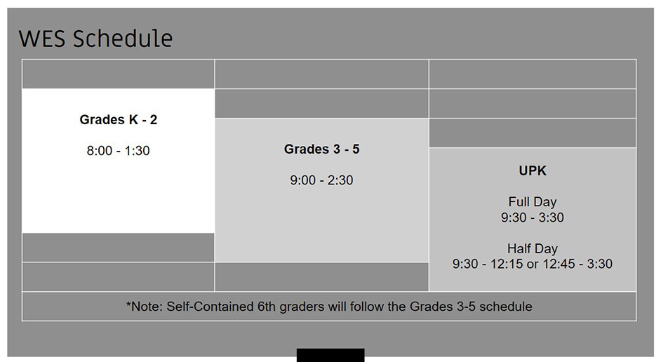 picture of Watervliet Elementary School schedule for 2020-21 school year