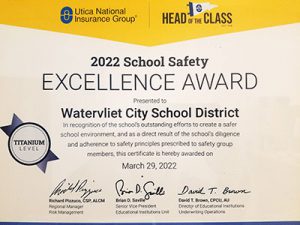 picture of 2022 School Safety Excellence Award certificate