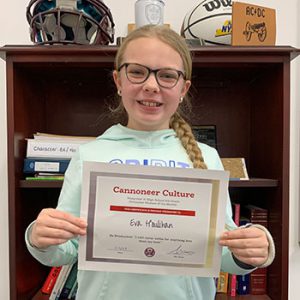 Grade 6 Student of the Month for December in the category of Be Productive