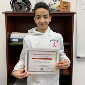 Grade 8 Student of the Month for December in the category of Be Present