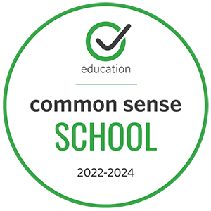 Common Sense School digital badge featuring green and black text on white background