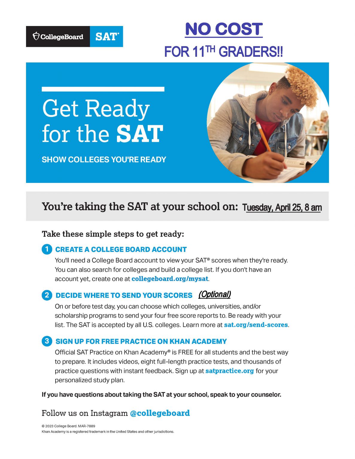 SAT offered free to 11th grade students on April 25 Watervliet City