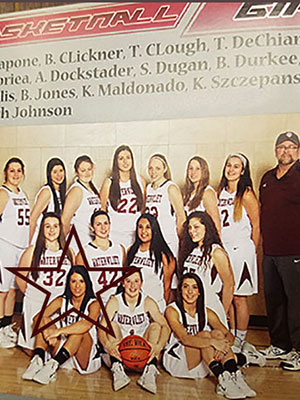 Varsity girls basketball team photo from 2014 yearbook
