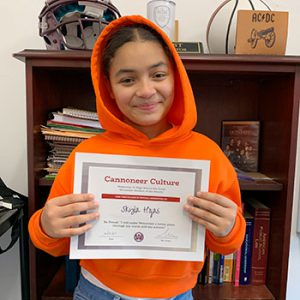 November Be Proud Student of the Month for grade 6