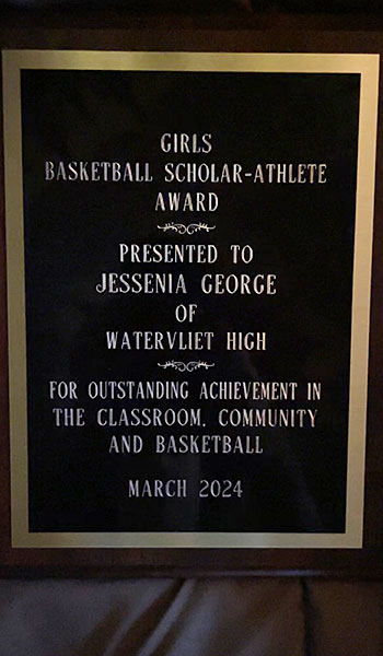 Girls Basketball Scholar Athlete award plaque 
