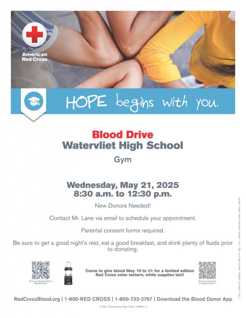 Red Cross Blood Drive flyer with time, date and location 