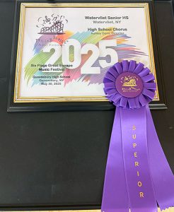 WHS chorus award certificate and purple ribbon for superior rating at music festival