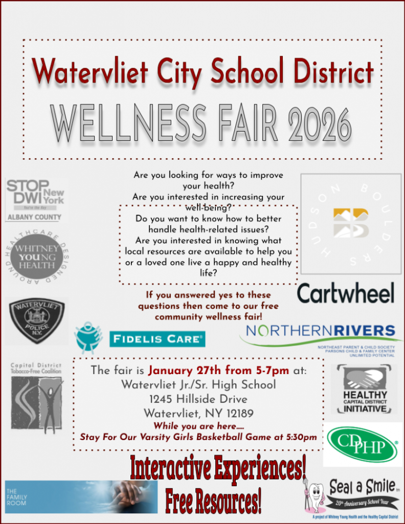 Wellness Fair flyer that lists time and date of the event as well as participating sponsors